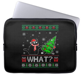 Cat What Funny Black Cat Pushing Christmas Tree Laptop Sleeve