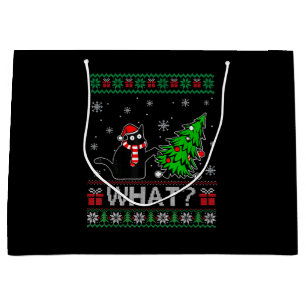 Cat What Funny Black Cat Pushing Christmas Tree Large Gift Bag