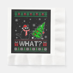 Cat What Funny Black Cat Pushing Christmas Tree Napkin
