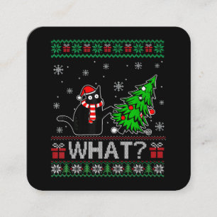 Cat What Funny Black Cat Pushing Christmas Tree Square Business Card