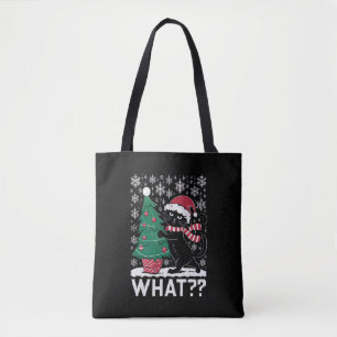 Cat What Funny Black Cat Pushing Christmas Tree Tote Bag