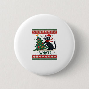 Cat What Funny Black Cat Pushing Christmas Tree Ug 6 Cm Round Badge