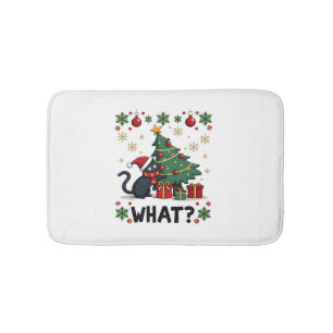 Cat What Funny Black Cat Pushing Christmas Tree Ug Bath Mat