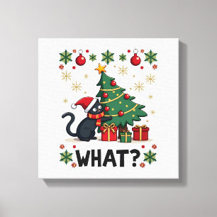 Cat What Funny Black Cat Pushing Christmas Tree Ug Canvas Print