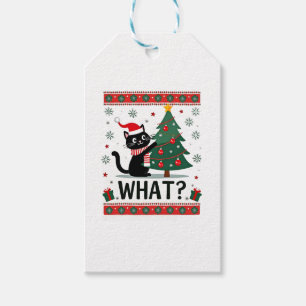 Cat What Funny Black Cat Pushing Christmas Tree Ug Gift Tags