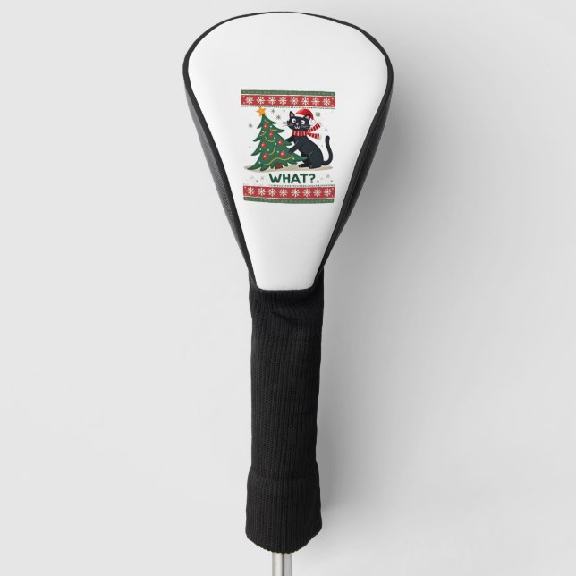 Cat What Funny Black Cat Pushing Christmas Tree Ug Golf Head Cover (Front)