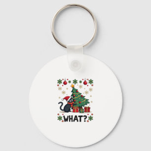 Cat What Funny Black Cat Pushing Christmas Tree Ug Key Ring