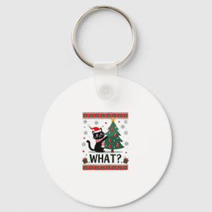 Cat What Funny Black Cat Pushing Christmas Tree Ug Key Ring