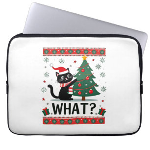 Cat What Funny Black Cat Pushing Christmas Tree Ug Laptop Sleeve