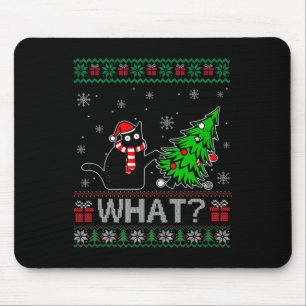 Cat What Funny Black Cat Pushing Christmas Tree Ug Mouse Mat