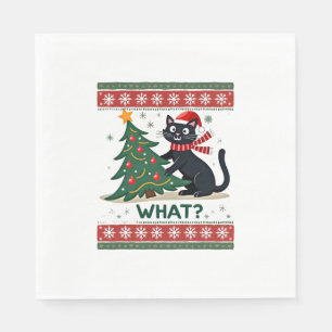 Cat What Funny Black Cat Pushing Christmas Tree Ug Napkin