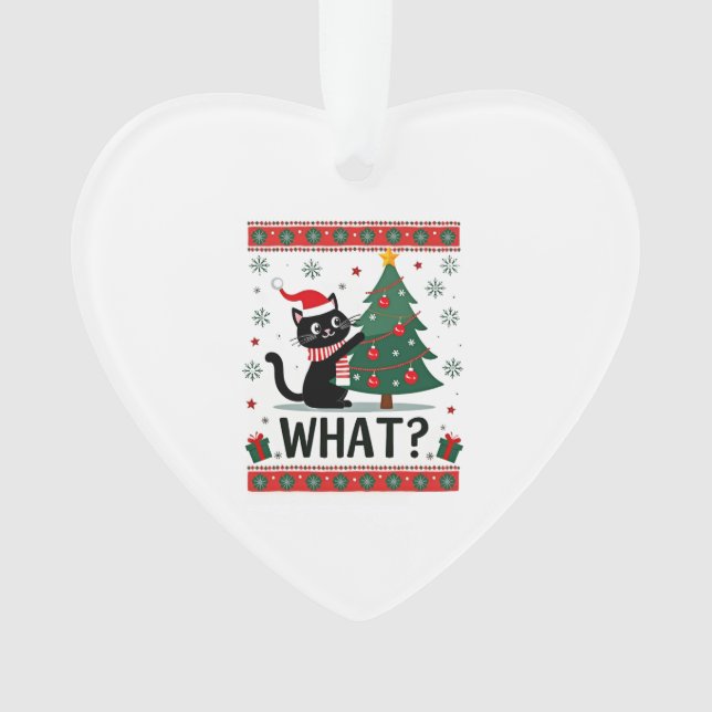 Cat What Funny Black Cat Pushing Christmas Tree Ug Ornament (Front)