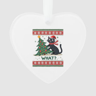 Cat What Funny Black Cat Pushing Christmas Tree Ug Ornament