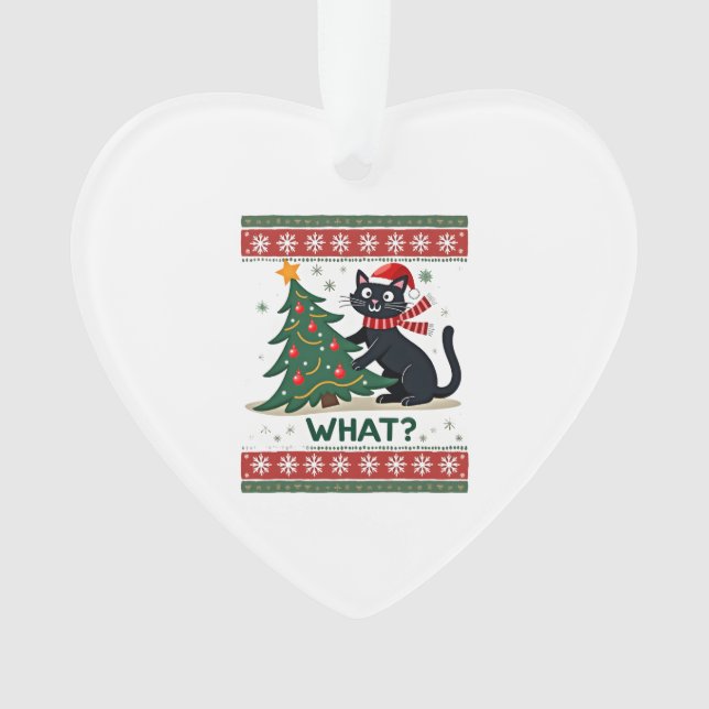 Cat What Funny Black Cat Pushing Christmas Tree Ug Ornament (Front)