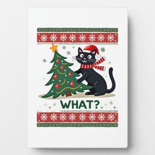 Cat What Funny Black Cat Pushing Christmas Tree Ug Plaque