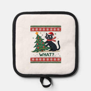 Cat What Funny Black Cat Pushing Christmas Tree Ug Pot Holder