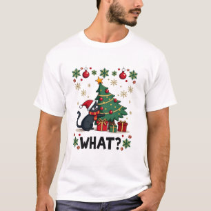 Cat What Funny Black Cat Pushing Christmas Tree Ug T-Shirt