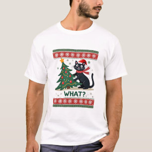 Cat What Funny Black Cat Pushing Christmas Tree Ug T-Shirt