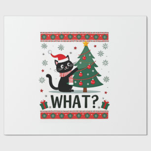 Cat What Funny Black Cat Pushing Christmas Tree Ug Wrapping Paper