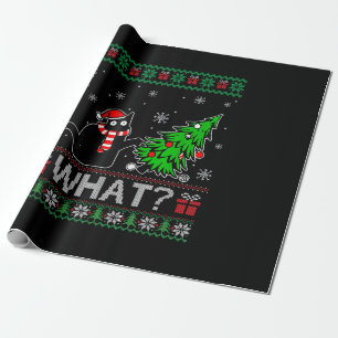 Cat What Funny Black Cat Pushing Christmas Tree Wrapping Paper