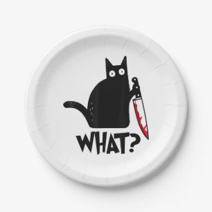 Cat What Funny Black Cat Shirt Murderous Cat With  Paper Plate