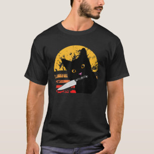 Cat What Funny Black Cat Shirt, Murderous Cat With T-Shirt