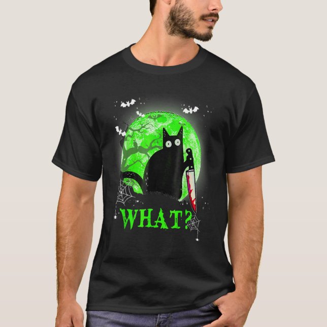 Cat What Funny Black Cat Shirt, Murderous Cat With T-Shirt (Front)