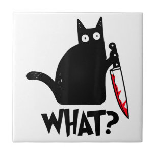 Cat What Funny Black Cat Shirt Murderous Cat With  Tile