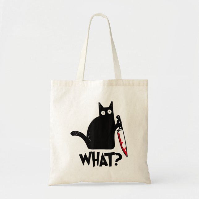 Cat What Funny Black Cat Shirt Murderous Cat With  Tote Bag (Front)