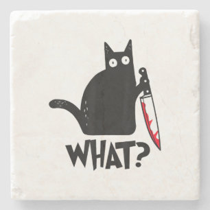 Cat What_ Funny Black Cat  Stone Coaster