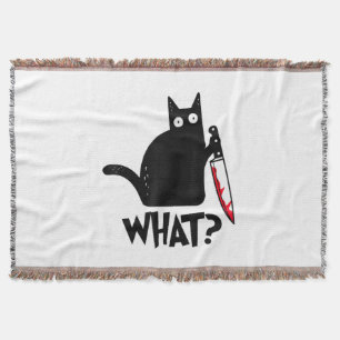 Cat What_ Funny Black Cat Throw Blanket
