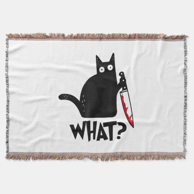 Cat What_ Funny Black Cat  Throw Blanket (Front)