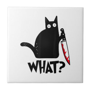 Cat What_ Funny Black Cat  Tile
