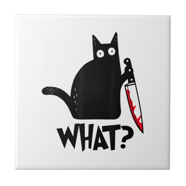 Cat What_ Funny Black Cat  Tile (Front)