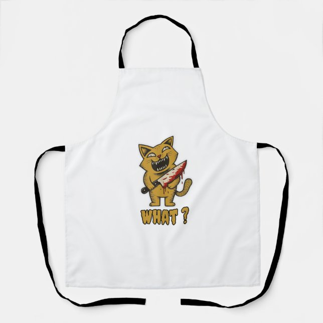 Cat what _ Funny creepy cat With Knife  Apron (Front)