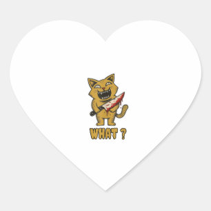 Cat what _ Funny creepy cat With Knife Heart Sticker