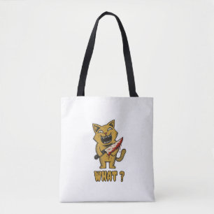 Cat what _ Funny creepy cat With Knife  Tote Bag