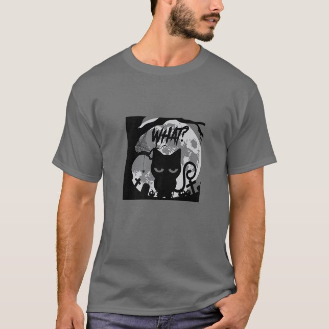 Cat What? Funny Murderous Cat Kitten In Graveyard T-Shirt (Front)