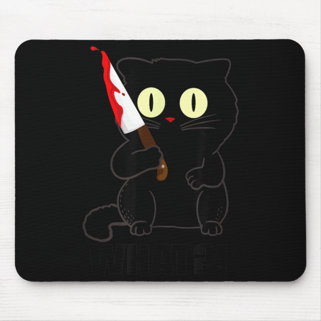 Cat What Funny Scary Black Cat Halloween With Mouse Mat (Front)