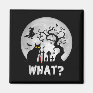 Cat What_ Halloween Black Cat With Knife - Funny Magnet