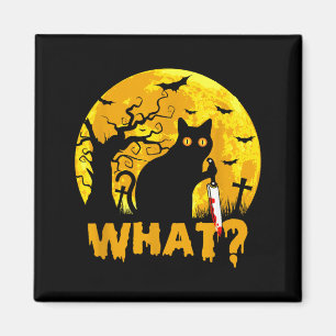 Cat What_ Halloween Black Cat With Knife - Funny Magnet