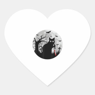 Cat What_ Halloween Black Cat with Knife - Funny W Heart Sticker