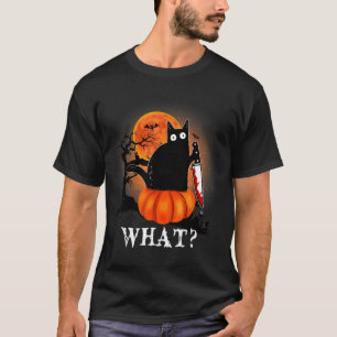 Cat What Halloween Scary Black Cat Costume T-Shirt