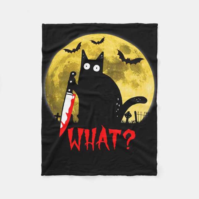 Cat What Murderous Black Cat Holding Knife Funny H Fleece Blanket (Front)