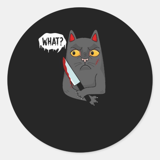 Cat What Murderous Black Cat Killer With Knife Hal Classic Round Sticker (Front)