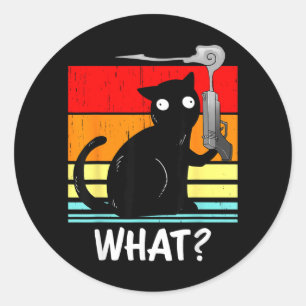 Cat What_ Murderous Black Cat With Gun Halloween Classic Round Sticker