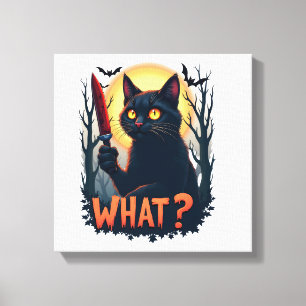 Cat What Murderous Black Cat With Knife Costume Ha Canvas Print