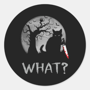 Cat What Murderous Black Cat With Knife Costume Ha Classic Round Sticker
