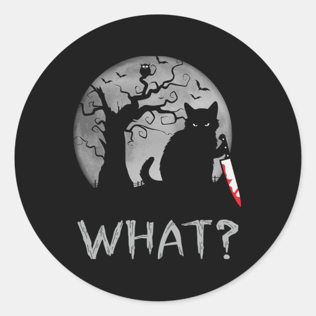 Cat What Murderous Black Cat With Knife Costume Ha Classic Round Sticker (Front)