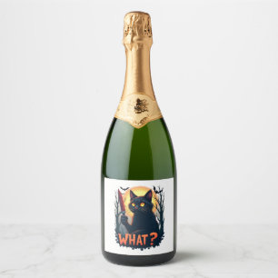 Cat What Murderous Black Cat With Knife Costume Ha Sparkling Wine Label